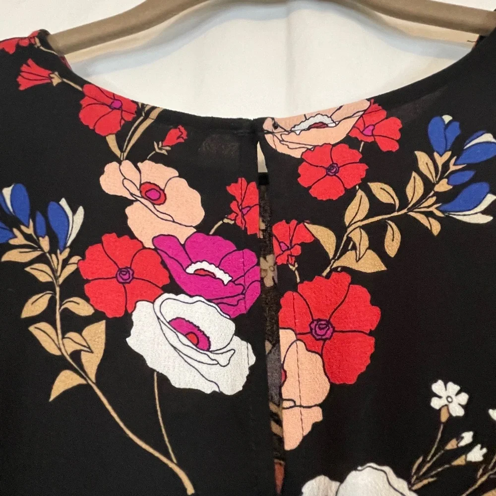 Popsugar Black Floral Tie Waist Dress NWT Size M